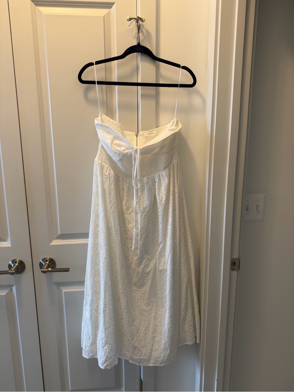 Altar'd State White Smocked Strapless Dress with Zipper Detail